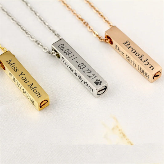 Personalized Cremation Urn Necklace for Ashes - Memorial Engraving Custom Bar Necklace - Loss of Dog Gift - Pet Memorial Jewelry for Humans