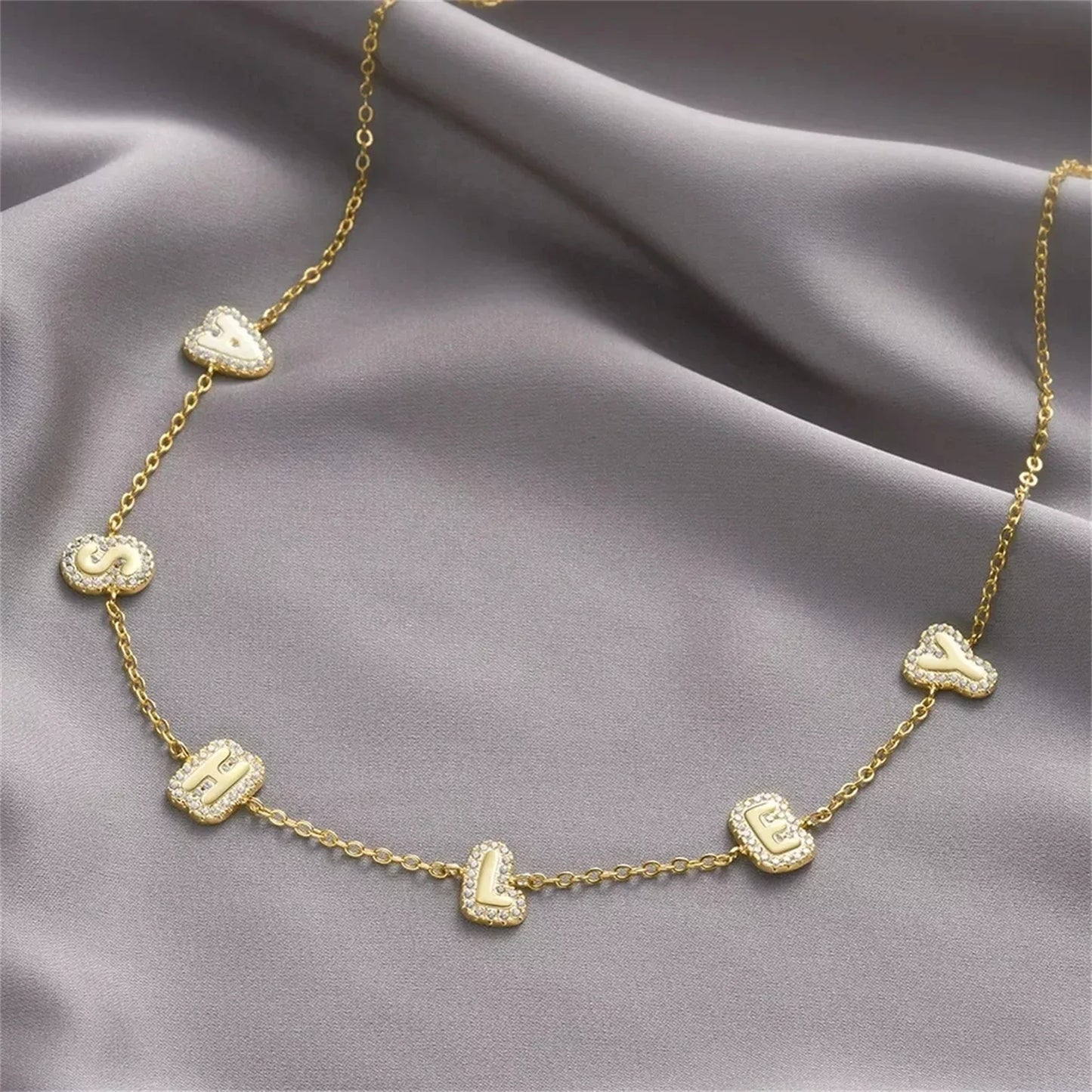 Custom Bubble Name Necklace 14k Gold Plated