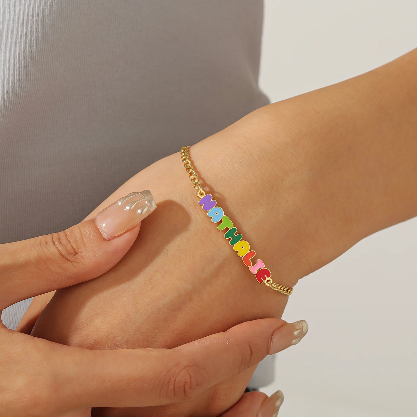 Custom Rainbow Enamel Name Bracelets Kids Cute  Bracelets Gifts for Daughter