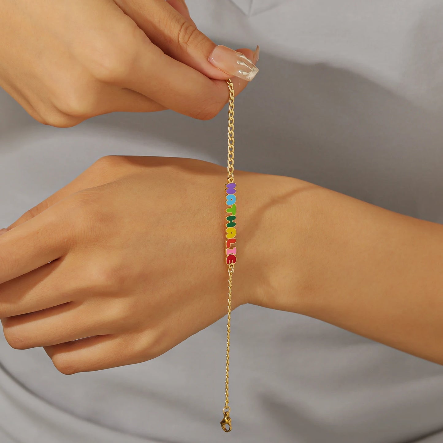 Custom Rainbow Enamel Name Bracelets Kids Cute  Bracelets Gifts for Daughter