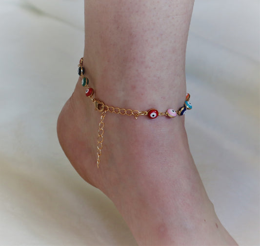 Multicolored evil eye anklet , evil eye anklet for women , evil eye ankle bracelet, evil eye jewelry, gift for her