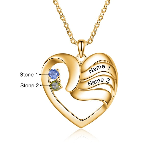 Personalized Heart Necklace with 2-5 Names and Customized Birthstone