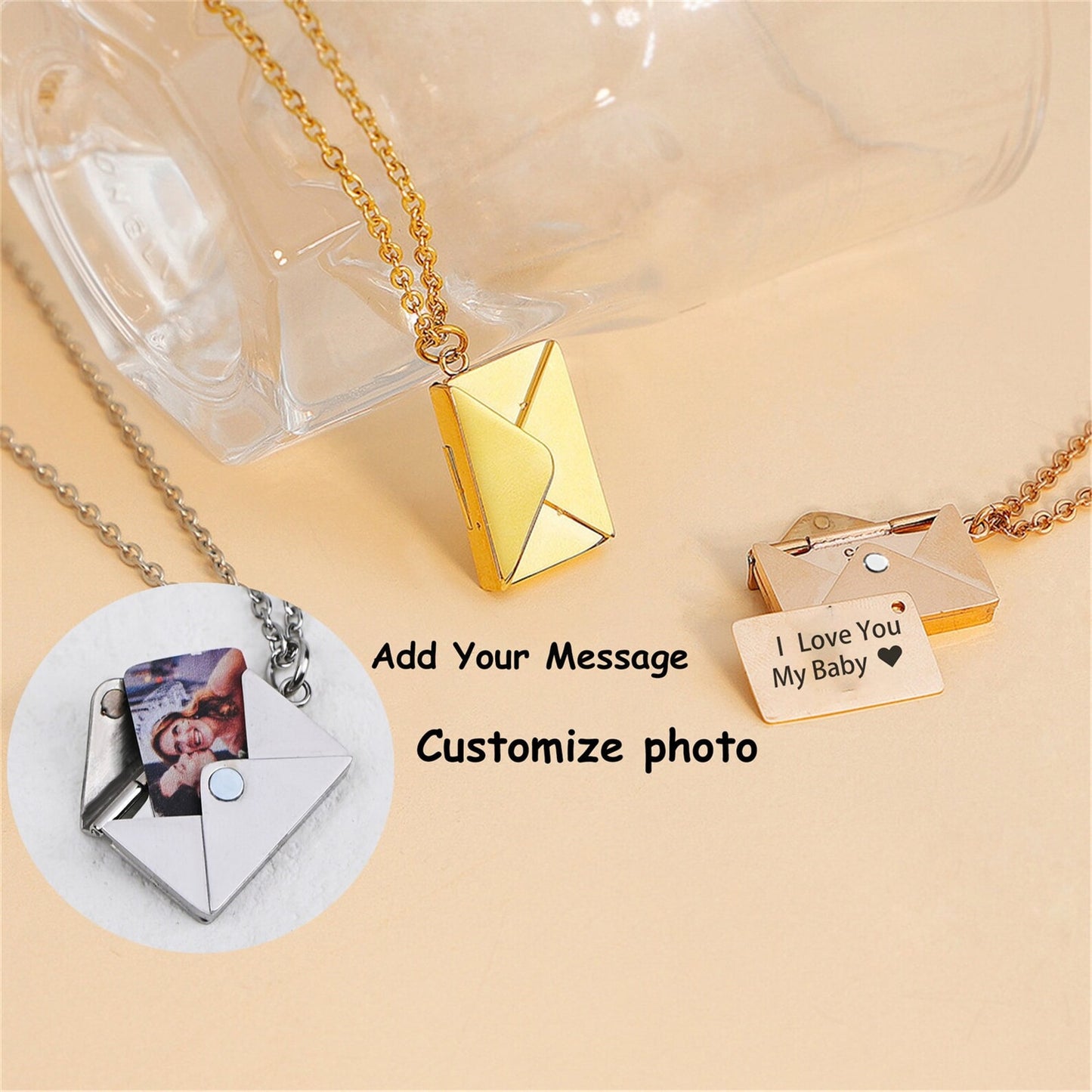 Custom envelope photo  Necklace Hidden Photo Jewelry Gift For Her