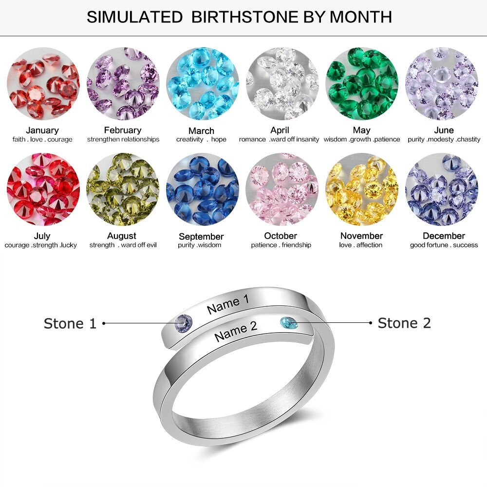 Double Name Ring with Birthstone
