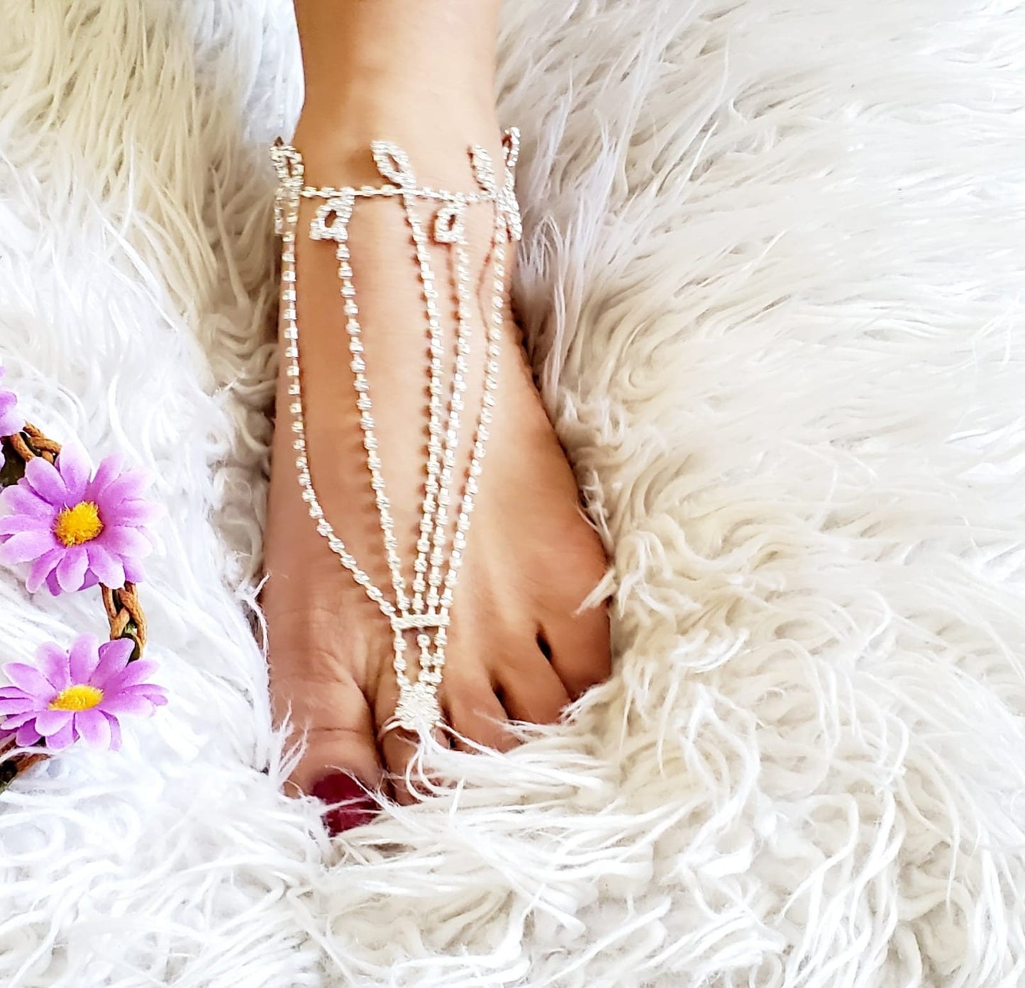 Crystal Rhinestone Barefoot Sandals ,Bridal Barefoot sandal ,Beach wedding sandal, Anklet,Footless sandal ,Prom shoes