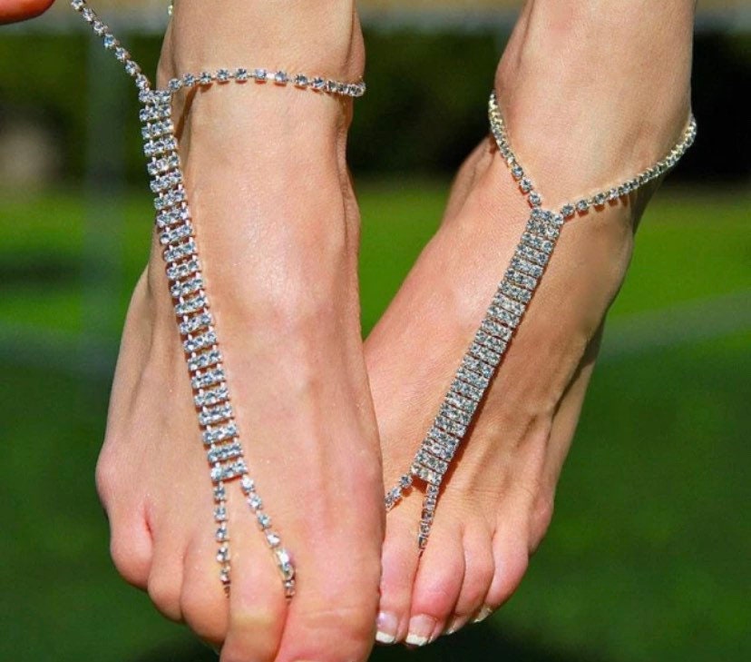 Rhinestone barefoot sandals crystal barefoot sandals beach bride barefoot sandals bottomless shoes bridesmaid shoes anklet for Women boho