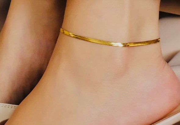 Flat chain anklet , gold chain anklet, dainty anklet, anklace for women, ankle bracelet for women, foot jewelry,Valentine’s Day gift