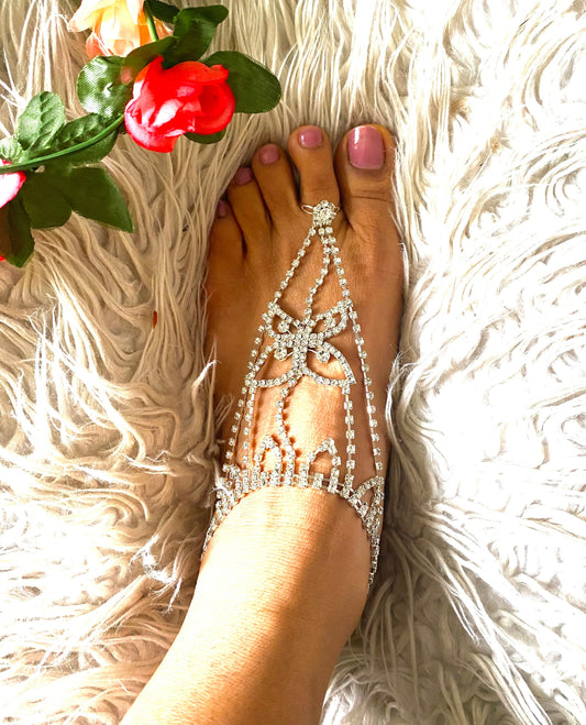 Crystal rhinestone barefoot sandals, butterfly barefoot sandals , bridesmaid barefoot sandal.barefoot beach wedding shoes, boho sandals