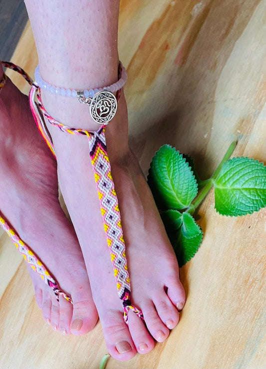 Barefoot sandal, Braided Cotton Barefoot sandals with Charm Anklet, Boho sandals, Yoga Bottomless shoes, Beach Foot Jewelry, Bridesmaid gift