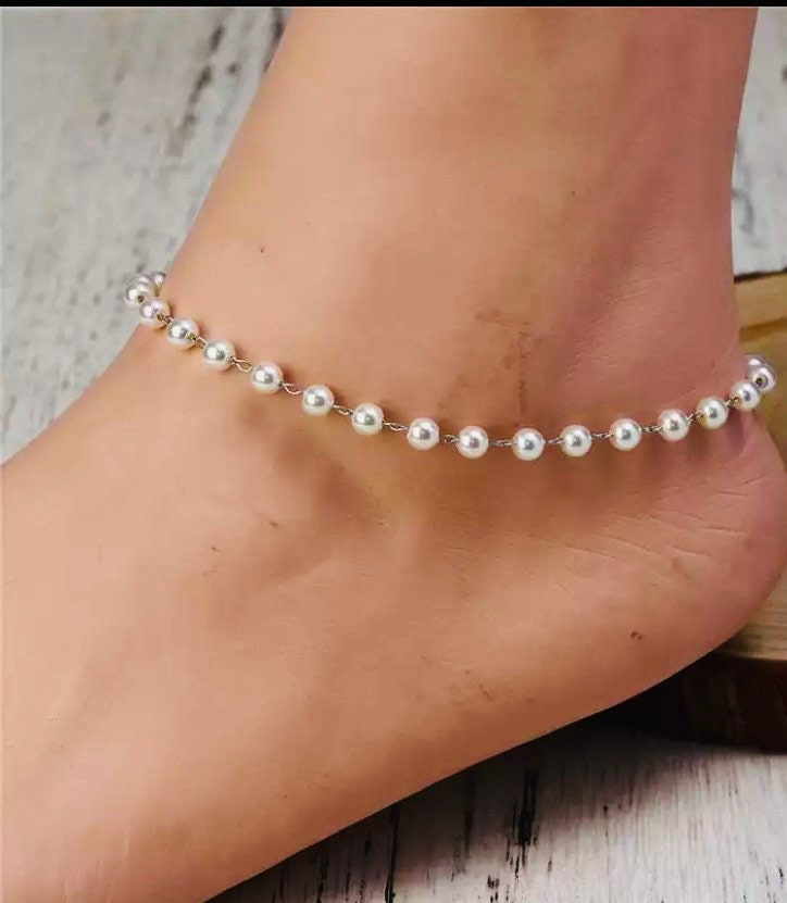 Pearl anklet, dainty pearl anklet, pearl anklace pearl ankle bracelet , gift for bridesmaid