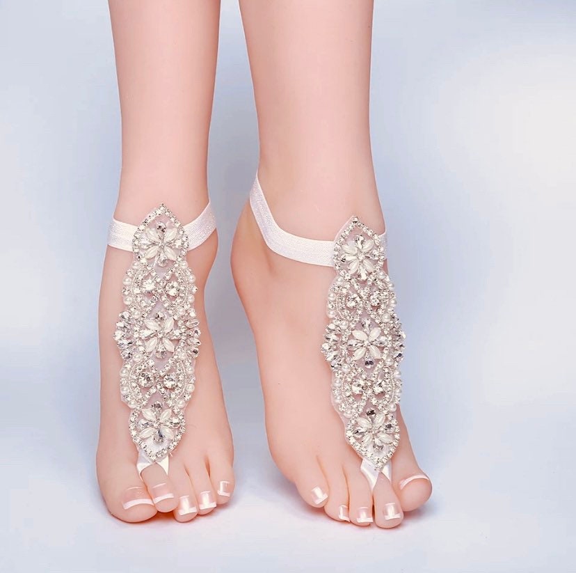 Barefoot sandals for bridal.Applique barefoot sandals Rhinestone barefoot sandals, lace barefoot sandals with stones