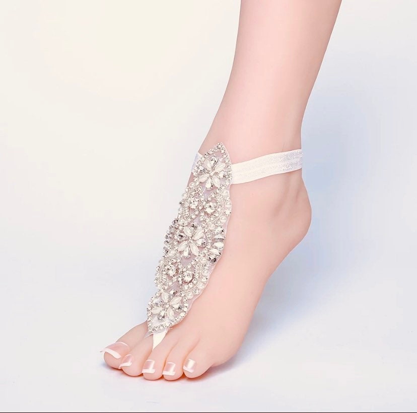 Barefoot sandals for bridal.Applique barefoot sandals Rhinestone barefoot sandals, lace barefoot sandals with stones