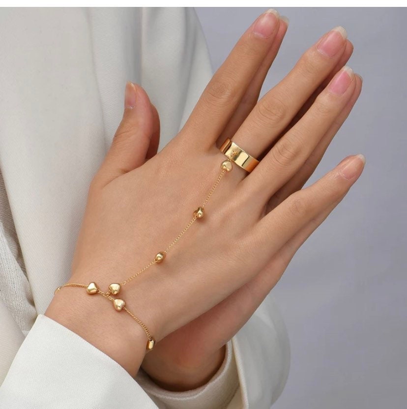 Hand chain bracelet, beaded chain bracelet, ring bracelet