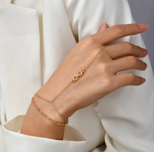 Infinity hand chain bracelet, hand chain bracelet, gold filled ring chain bracelet, ring chain bracelet