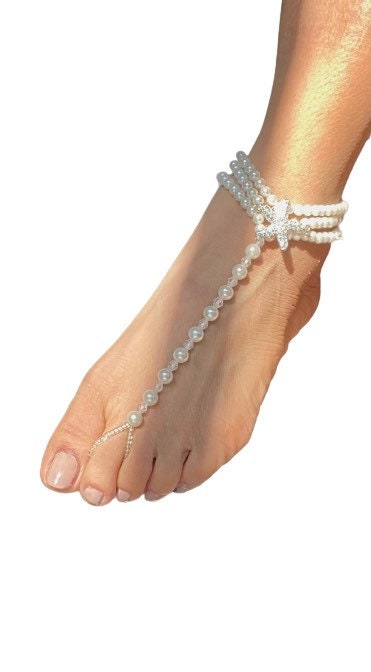 Pearl barefoot sandals, Bridal barefoot sandals, Beach barefoot sandals, Foot jewelry