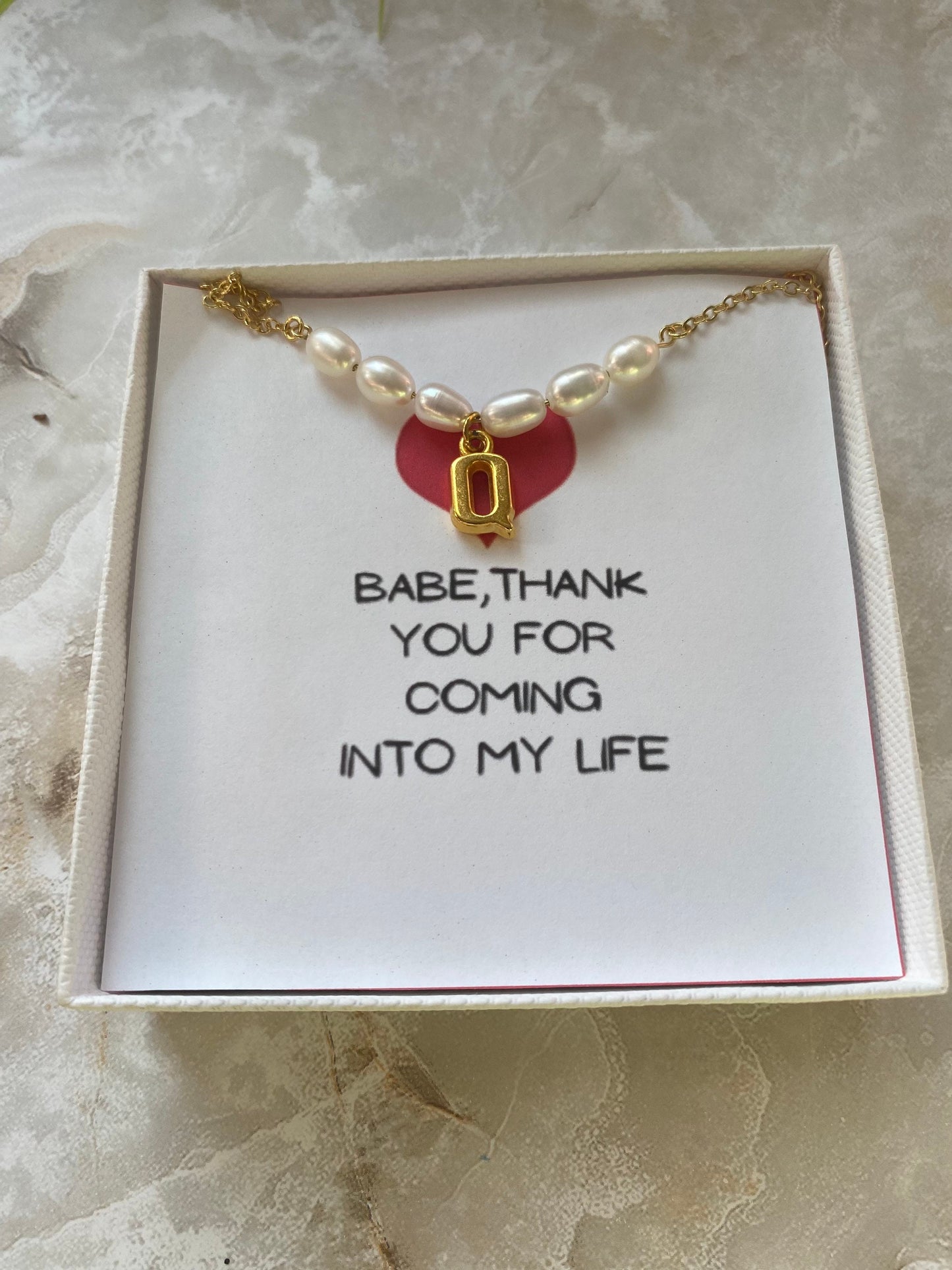 Initial anklet, freshwater pearl anklet, gold plated pearl anklet, Valentine’s Day gift for her , message card jewelry for soulmate,