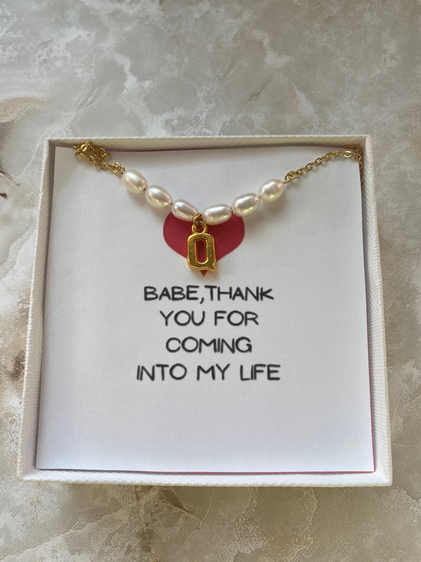 Initial anklet, freshwater pearl anklet, gold plated pearl anklet, Valentine’s Day gift for her , message card jewelry for soulmate,