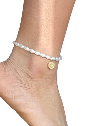 Personalized anklet ,freshwater pearl anklet , anklet with initial, bridesmaid anklet