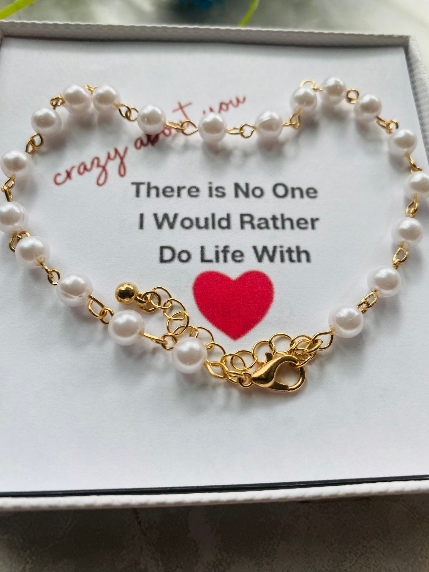 Pearl anklet,freshwater pearl anklet for her,Valentine’s day jewelry for wife, message card jewelry for Valentine’s Day ,To my wife gift