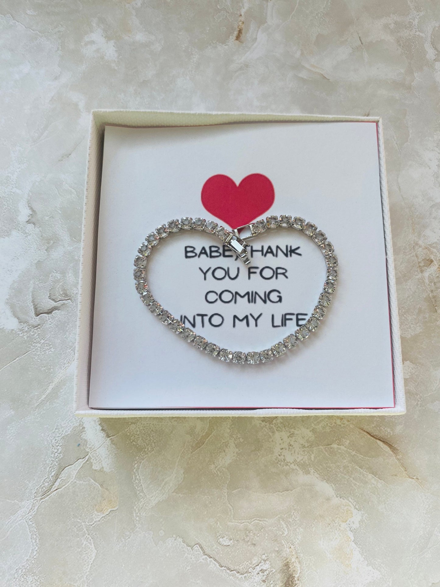 Tennis bracelet for her,Cubic Zirconia bracelet,Valentine’s day message card jewelry,Cz bracelet for wife,To my girlfriend gift,love gift