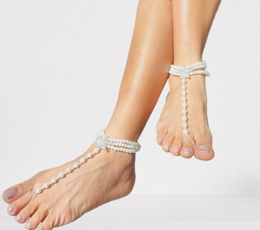 Pearl barefoot sandals, Bridal barefoot sandals, Beach barefoot sandals, Foot jewelry