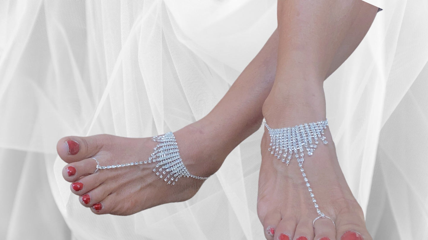 Crystal rhinestones barefoot sandals, Bridal barefoot sandals, Thong sandals,Footless sandals,Bridesmaids sandals