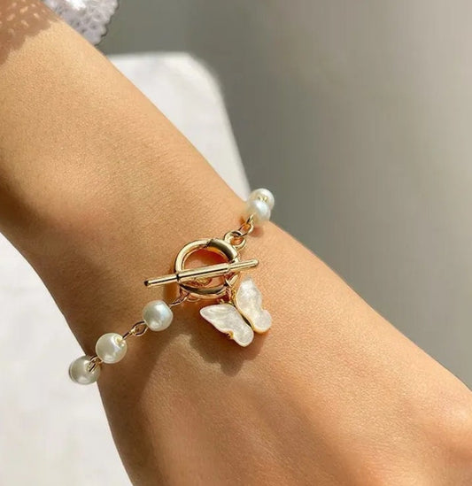 Handmade pearl Bracelet with Butterfly  charm Bracelet with  Pearl Bracelet for Flower Girl Bridesmaid Gift For Wedding Favor Under 15
