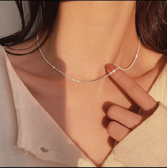Sparkling necklace 925 sterling silver choker chain dainty chain best gift for girl birthday gift for mom jewelry gift