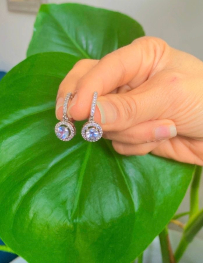 Huggie Drop Earrings Diamond Hoop earrings with  Pave Diamond Dangle Earrings Prom Jewelry CZ Engagement Wedding Jewelry Gift last minute