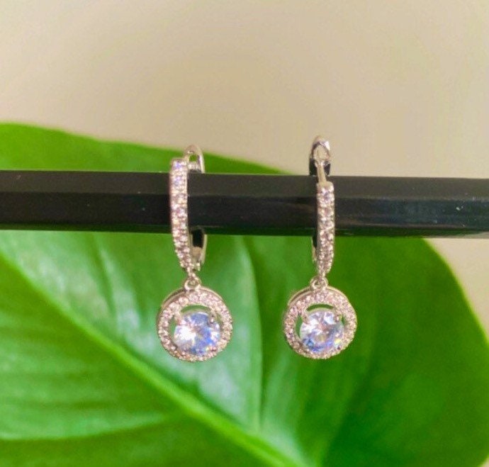 Huggie Drop Earrings Diamond Hoop earrings with  Pave Diamond Dangle Earrings Prom Jewelry CZ Engagement Wedding Jewelry Gift last minute