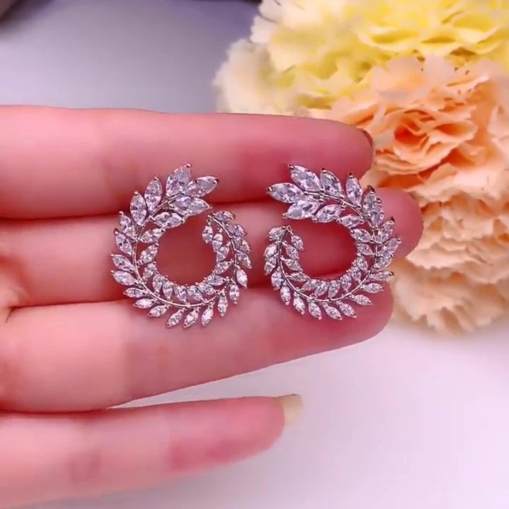 Big Studs Bridal Earrings Wedding Earrings Wedding Jewelry Wreath Earring Crystal earrings gift for Mother Bride Mother of the Groom gift