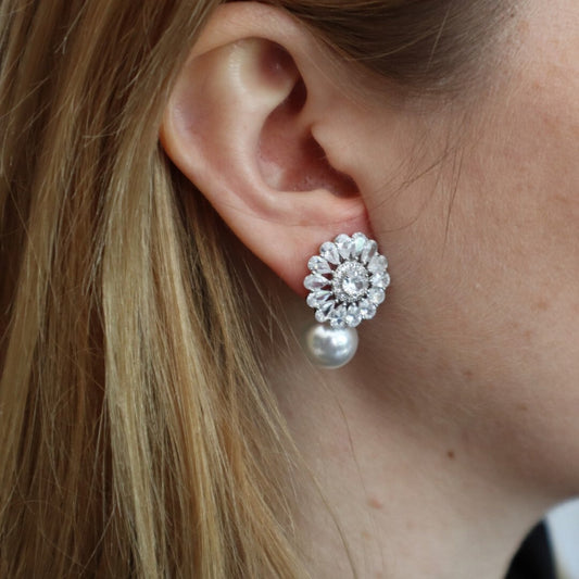 Bridal Statement earrings with Pearl Wedding Earrings Pearl Drop Earrings Vintage CZ pearl earrings Gift for Maid of Honor Gift for Mom