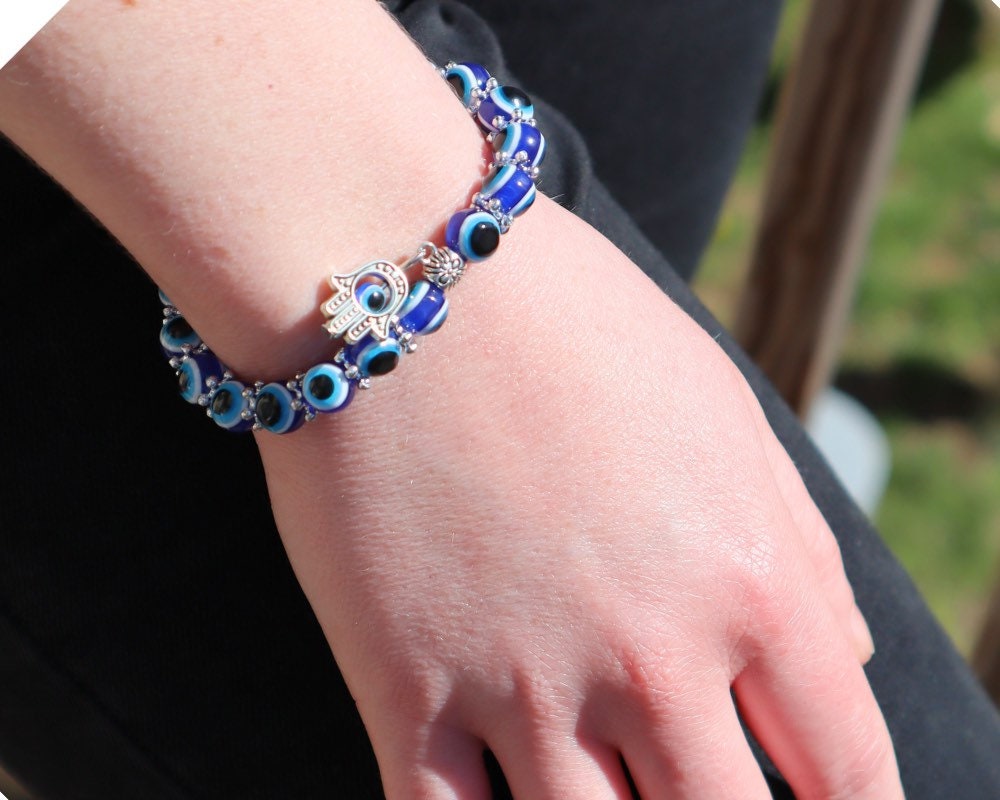 Evil eye Bracele blue beads Hamsa charm bracelet with evil eye crystal bracelet protection bracelet for women