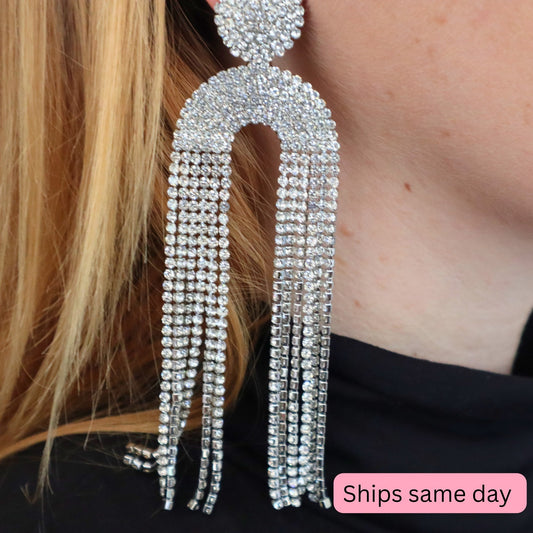 Long dangle earrings,Long tassel earrings,Tassel earrings rhinestones, Night out jewelry, Prom earrings,Tassel drop earrings,Wedding Jewelry