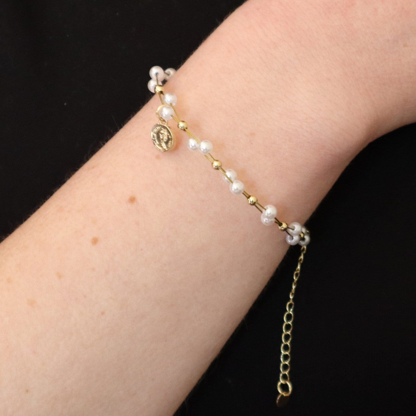 Gold plated pearl bracelet with charm , Pearl bracelet minimalist charm bracelet gift idea for best friend Same day shipping gift special