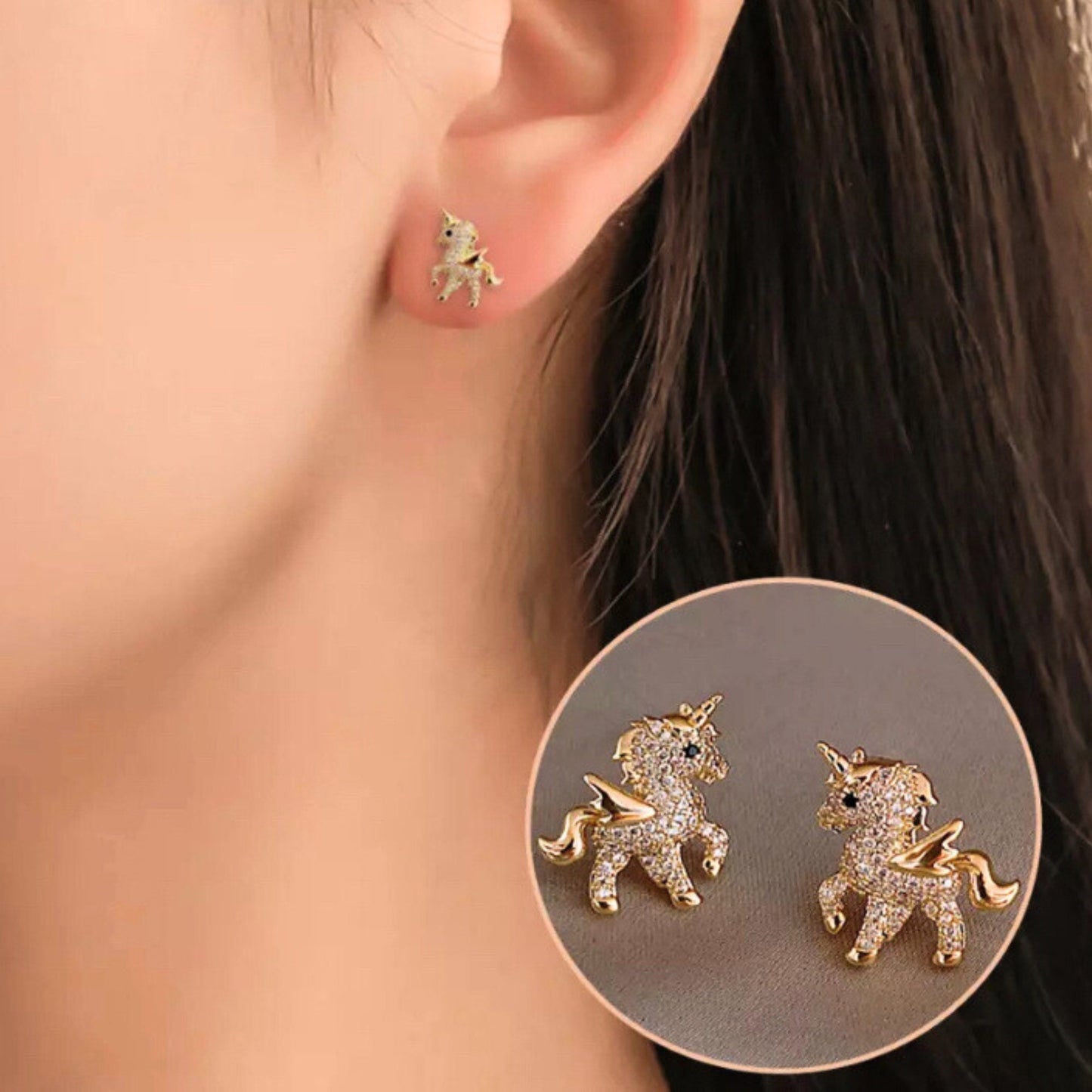 Unicorn stud earrings,Unicorn studs Gold plated unicorn stud earrings flower girl earrings.Animal earring, Tiny unicorn earrings