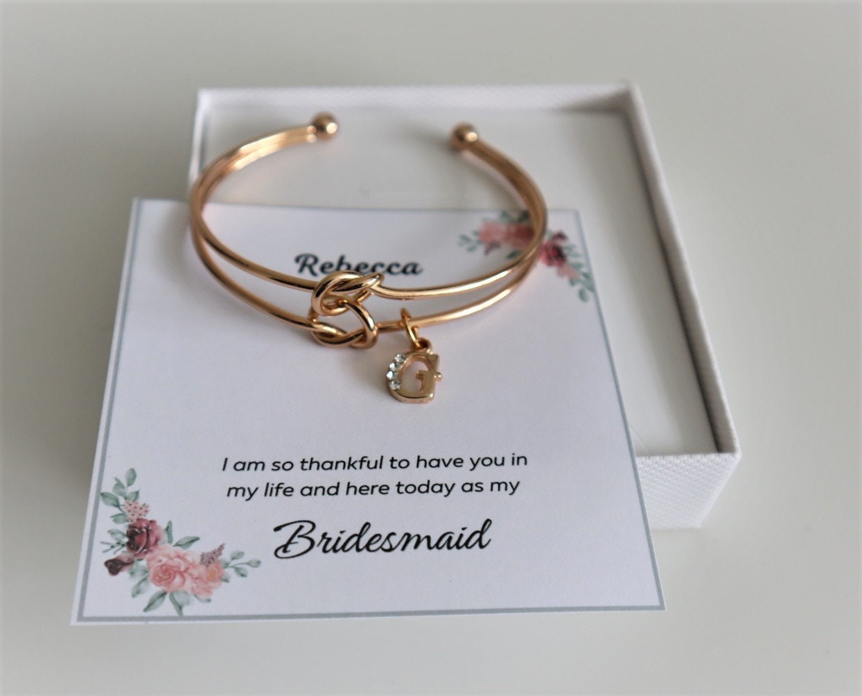 Bridesmaid gift,Bridesmaid Proposal Box,Personalized Bridesmaid gift ,Will you be my bridesmaid,Initial Tie Knot Bracelet,Maid of Honor Gift