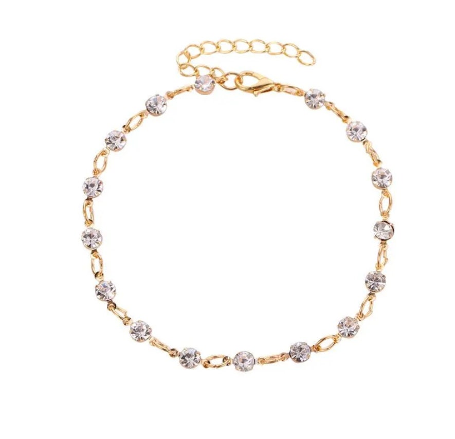 Crystal Anklet,Dainty anklet,Gold plated anklet ankle bracelet with cz stones, foot jewelry