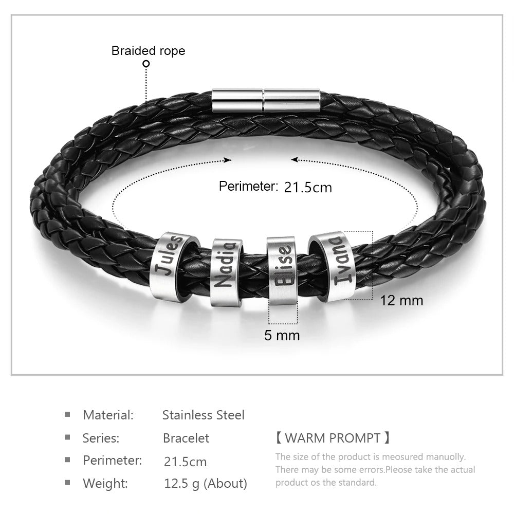 Personalized Braided Leather Rope Bracelet for men
