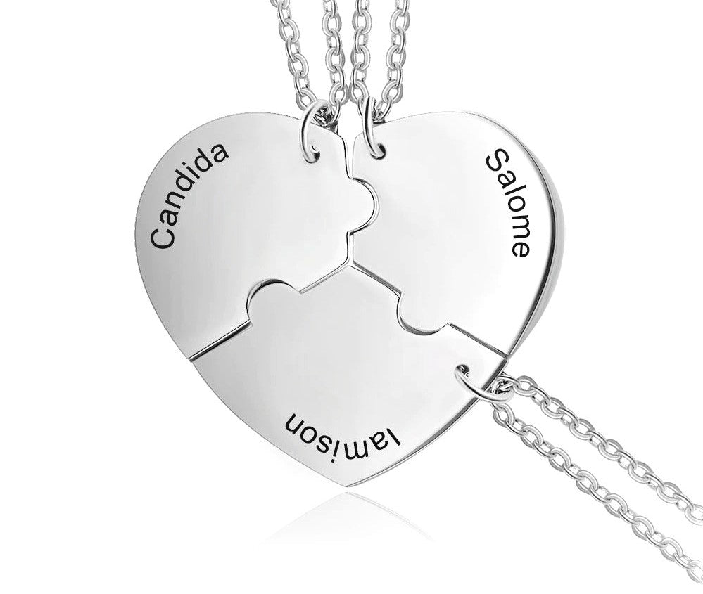 3 piece puzzle  heart necklace