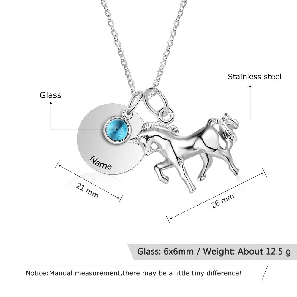 Customized horse pendant with birthstone-horse pendant personalized necklace-Equestrian Necklace