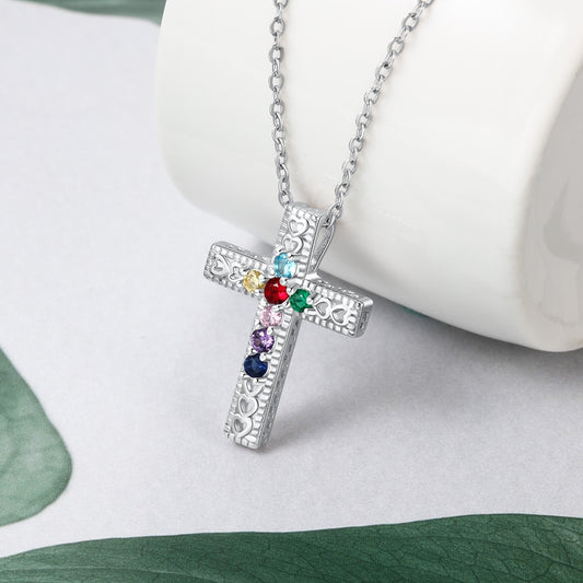Sterling silver  Cross Necklace with 7 birthstones