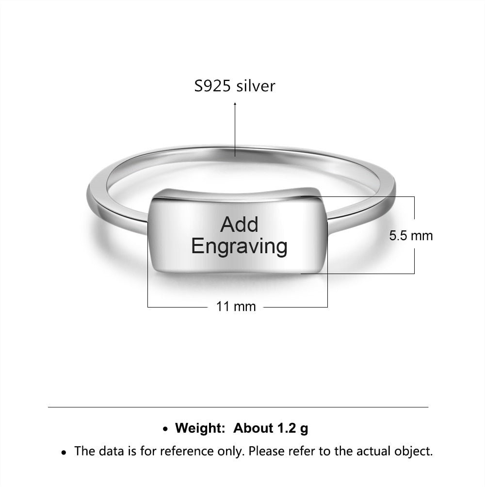 Personalized 925 Sterling Silver Engraved Bar Ring