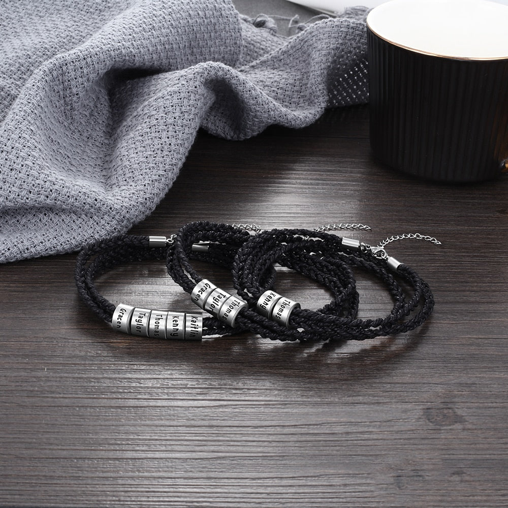 personalized engraved braided rope bracelet for him