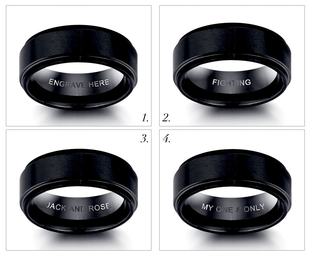 Matte black band for Men -Tantalum ring for men with inside engraving