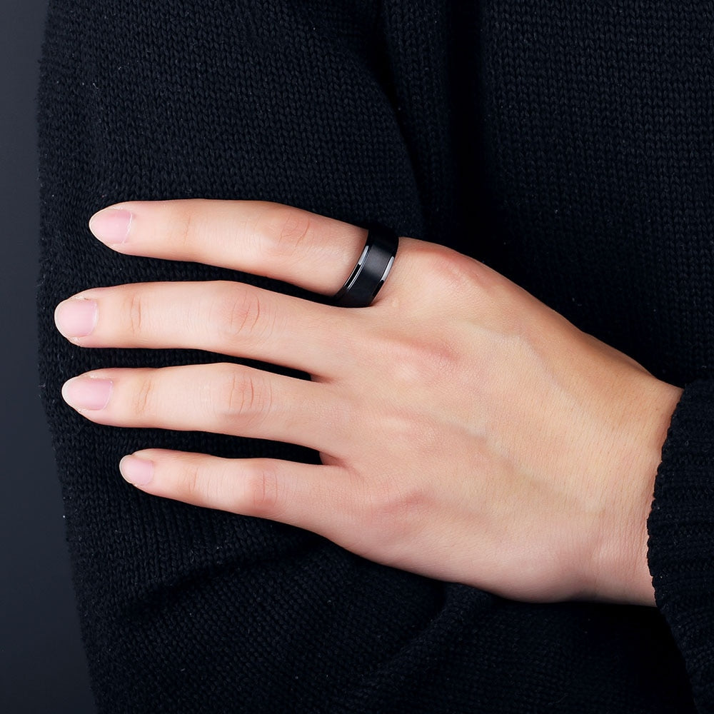 BURNSLEY | Black Ring, Black Tungsten Ring, Shiny, Flat – Aydins Jewelry