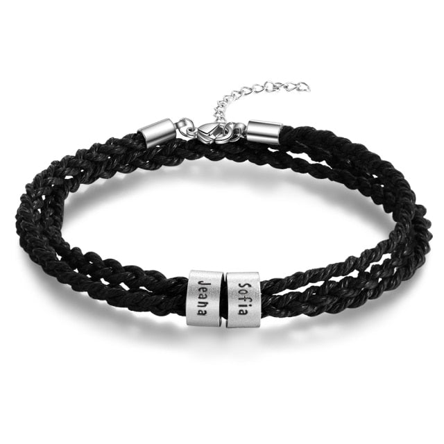 personalized engraved braided rope bracelet for him