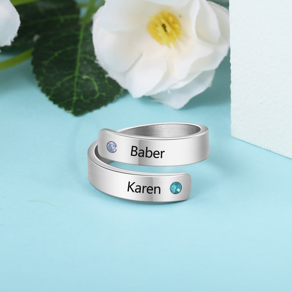 Personalized spiral family ring with birthstones