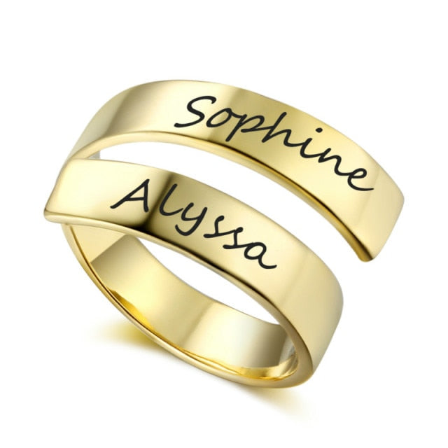 Engraved Double Name Ring ,Two Name Ring