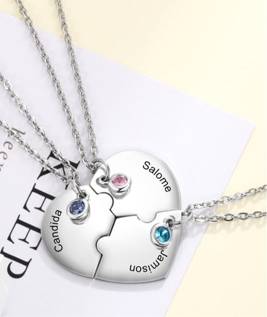 Personalized  Heart puzzle necklace with 3 names
